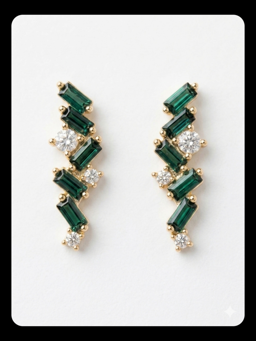 Never Worn Adina Eden Green Baguette & CZ Zigzag Earrings - 14K Gold Plated